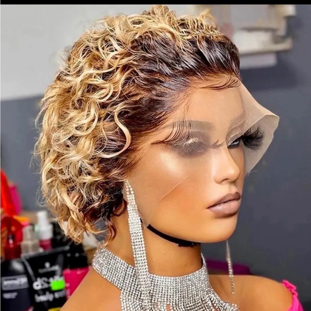 Short curly human hair lace wig